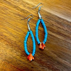 Turquoise and spiny oyster Navajo earrings